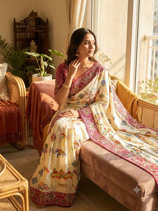 Soft Chinnon Silk with beautiful Print Saree