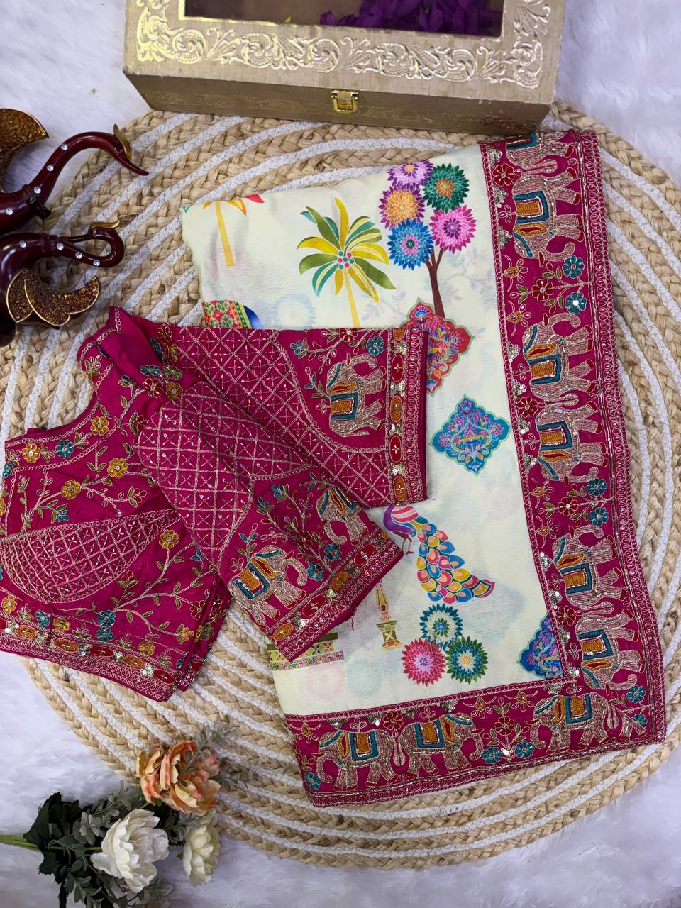 Soft Chinnon Silk with beautiful Print Saree