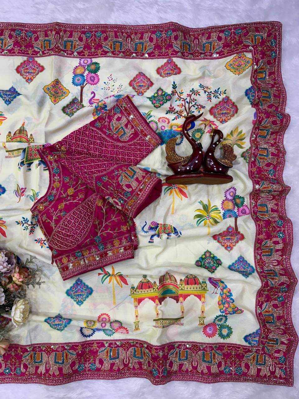 Soft Chinnon Silk with beautiful Print Saree
