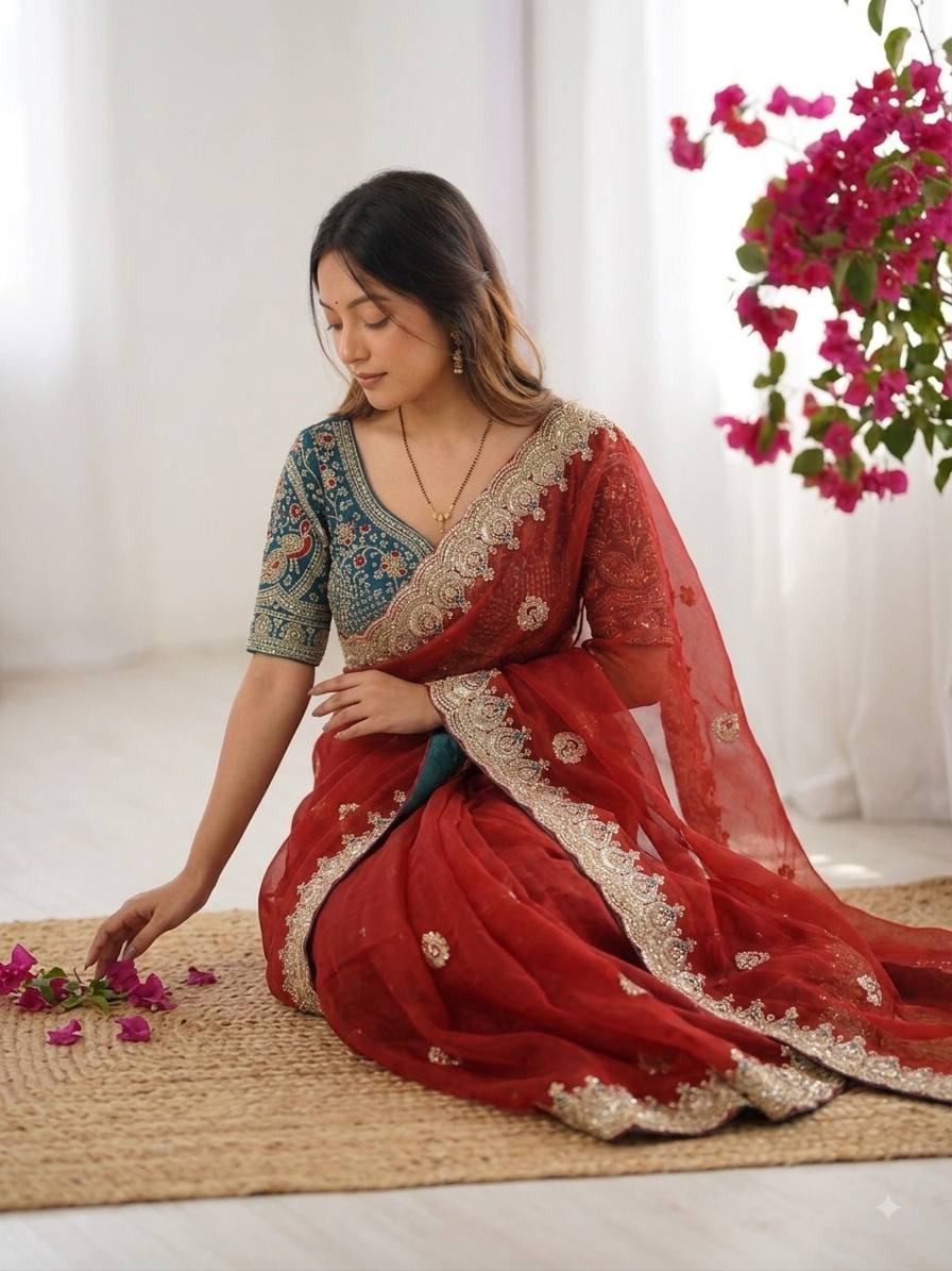 Sequance and Zari Embroidery Work Saree