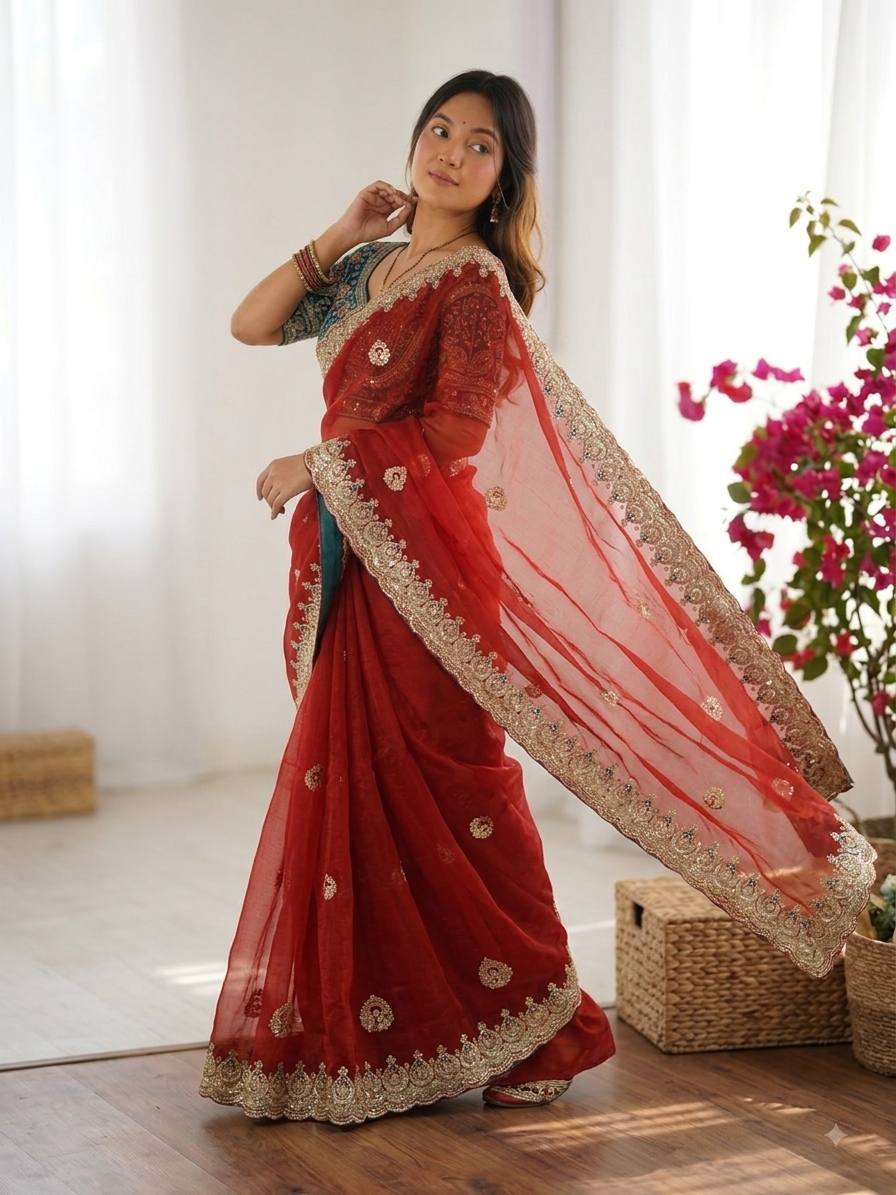 Sequance and Zari Embroidery Work Saree