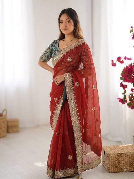 Sequance and Zari Embroidery Work Saree