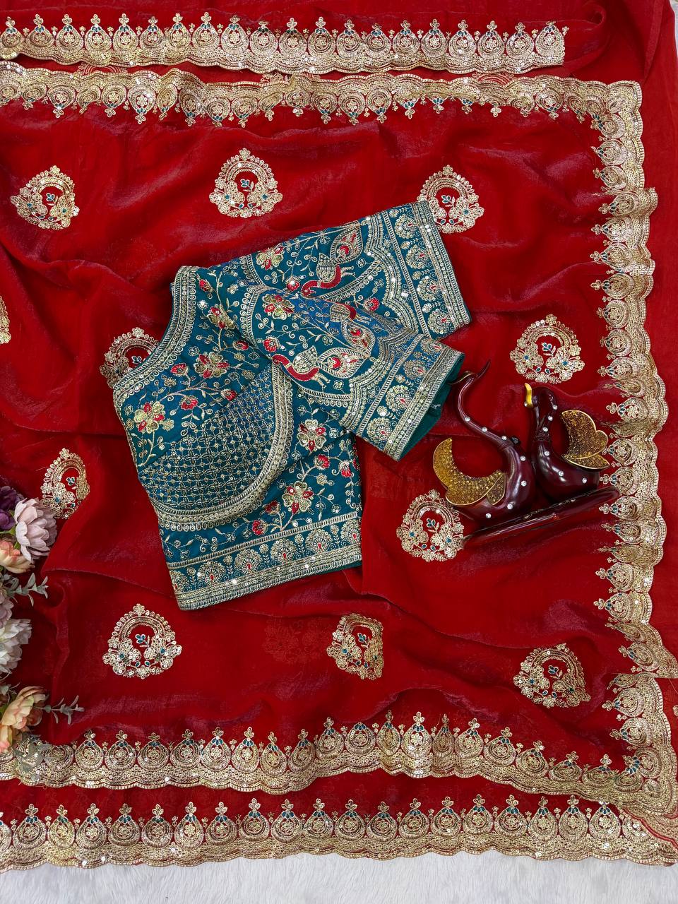 Sequance and Zari Embroidery Work Saree