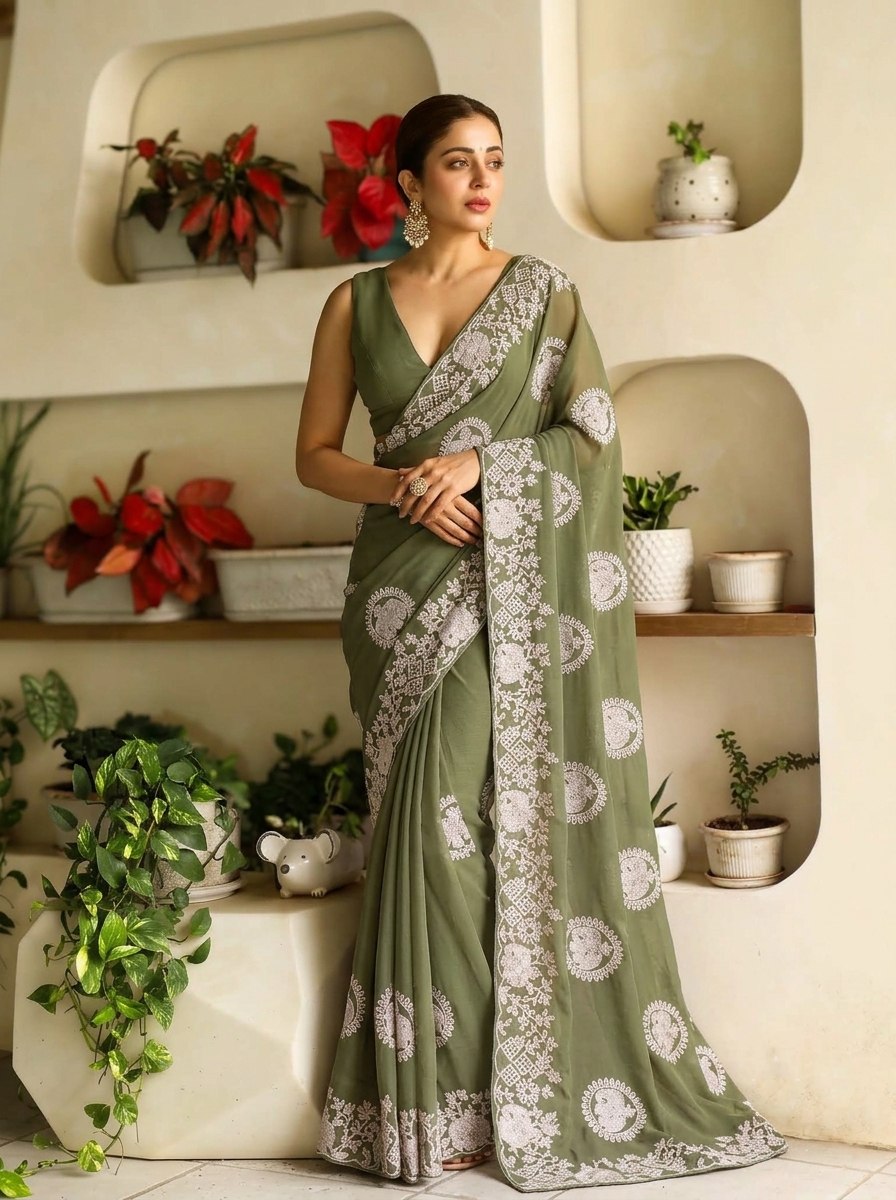 Designer Party Wear Soft Star Georgette Saree