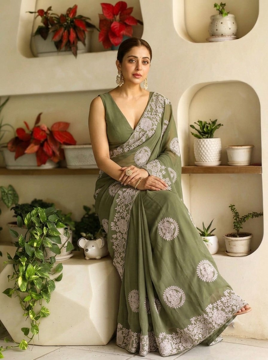 Designer Party Wear Soft Star Georgette Saree