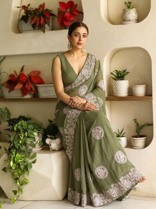 Designer Party Wear Soft Star Georgette Saree