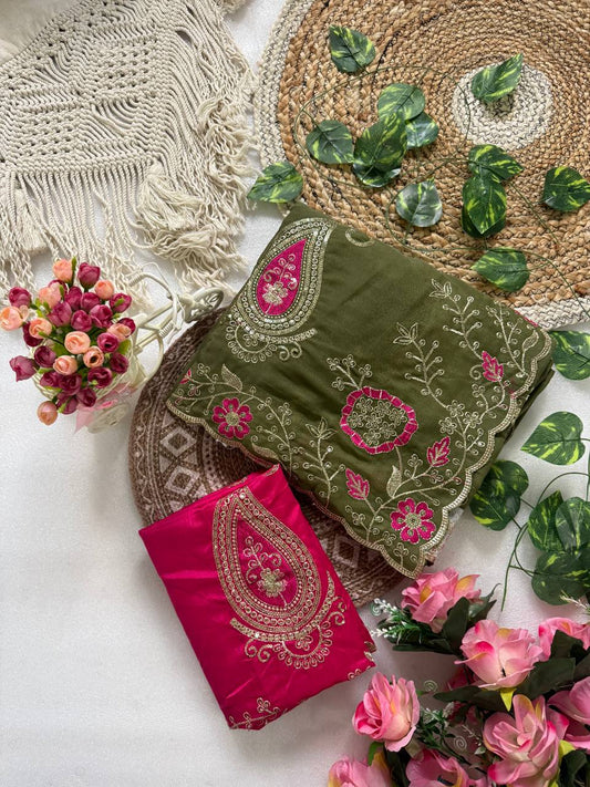 Pure star Georgette fabric with c pallu embroidery work saree