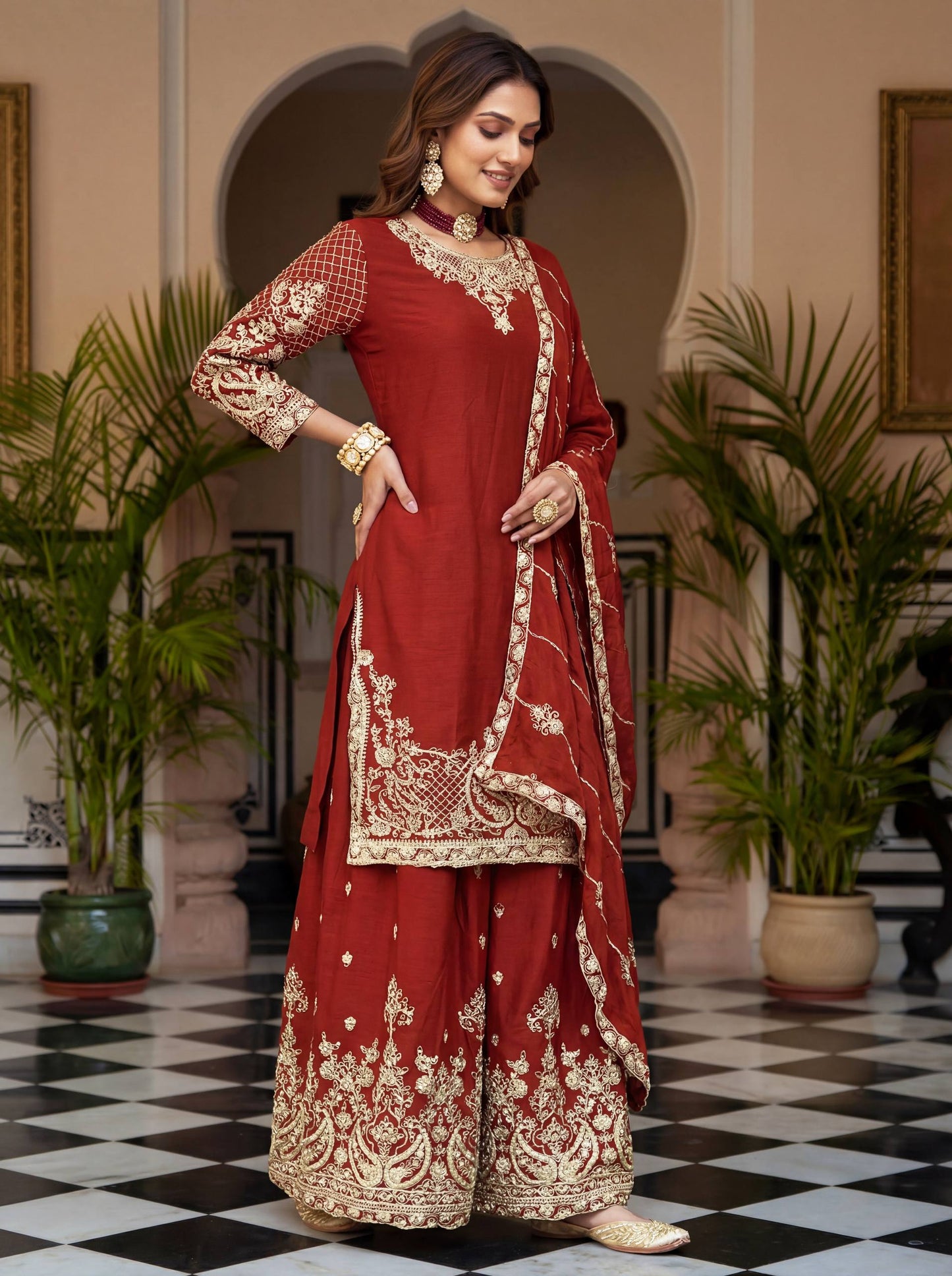 Elevate your festive style with these stunning embroidered sharara suits