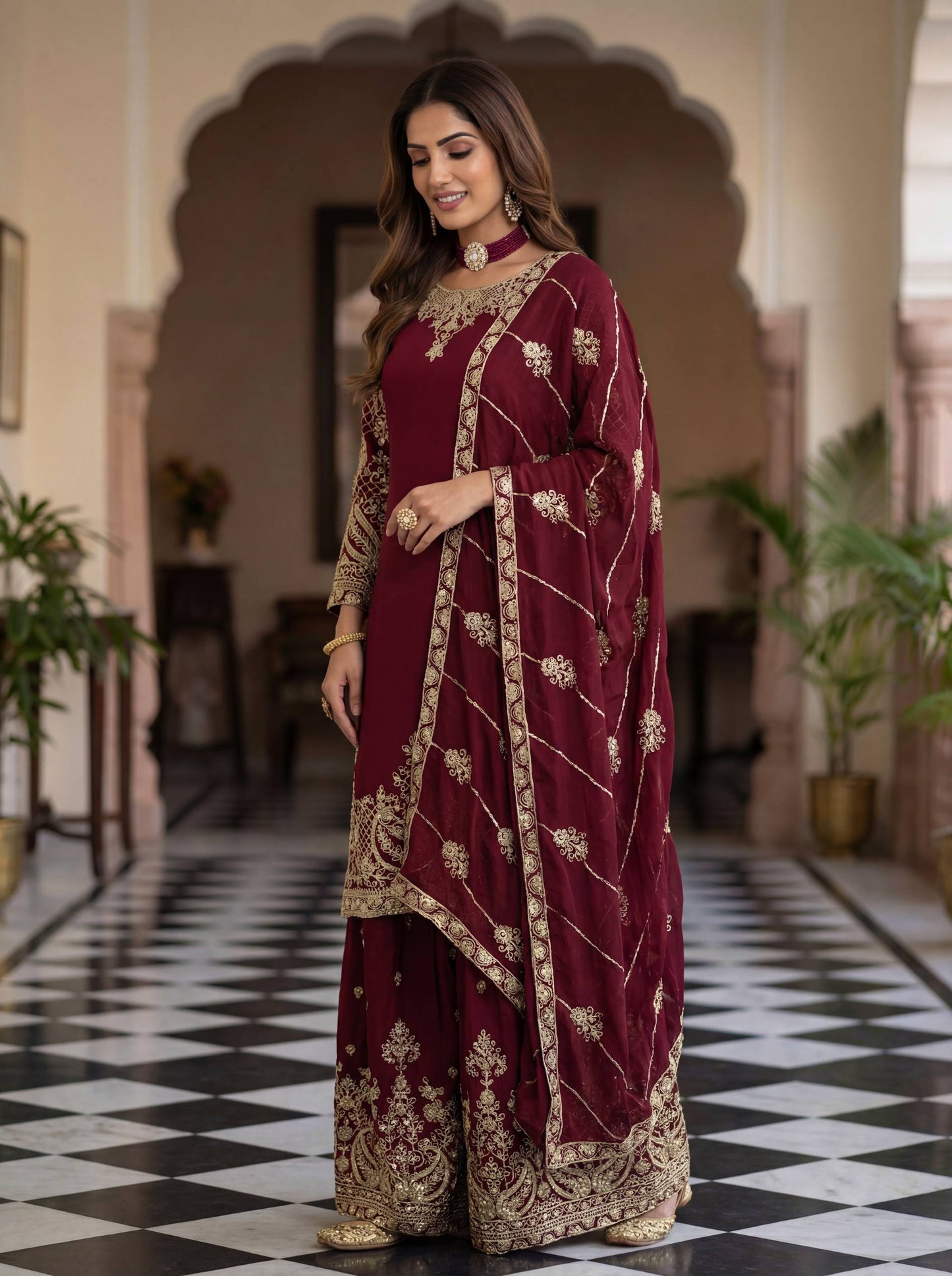 Elevate your festive style with these stunning embroidered sharara suits