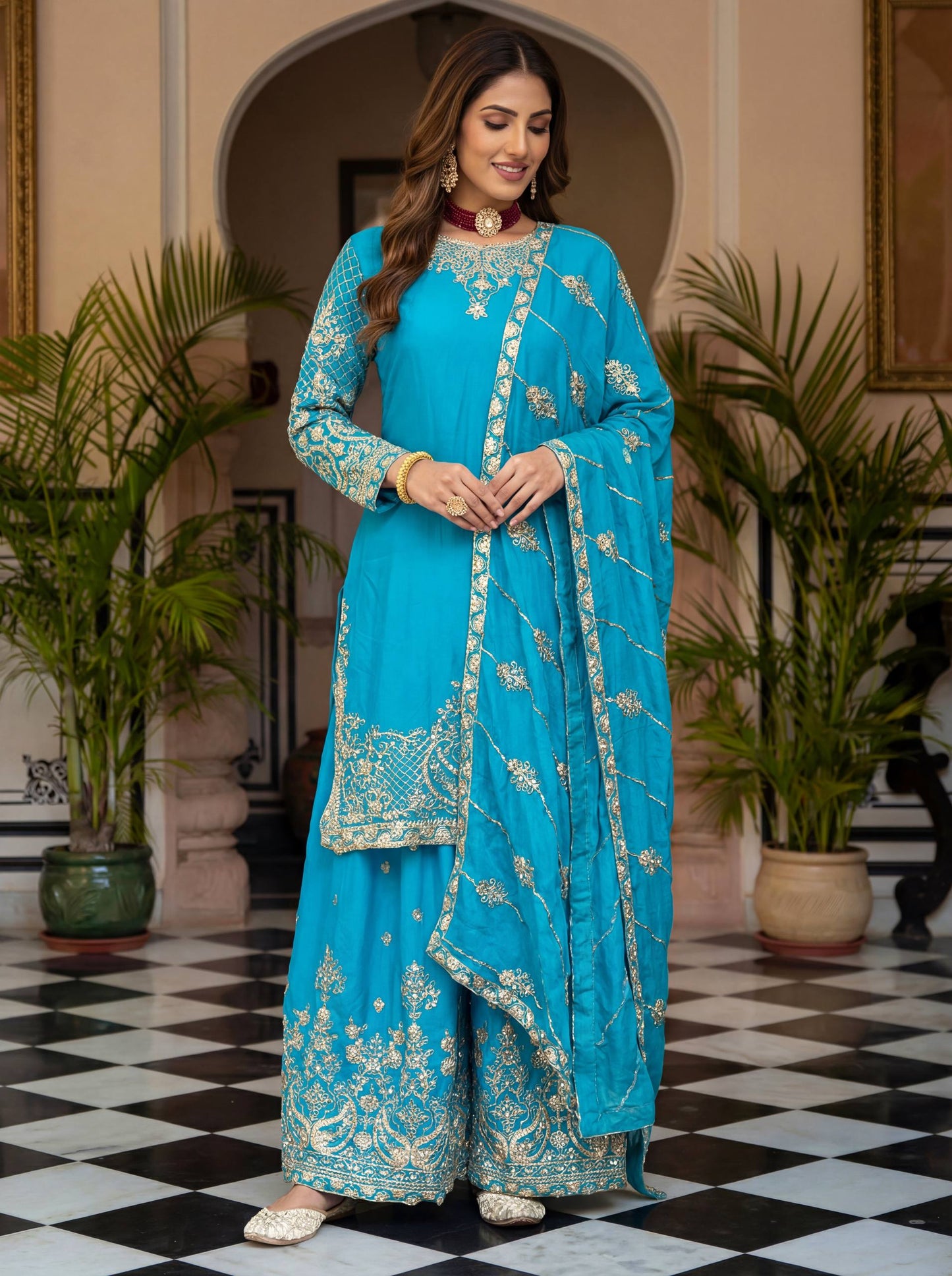 Elevate your festive style with these stunning embroidered sharara suits
