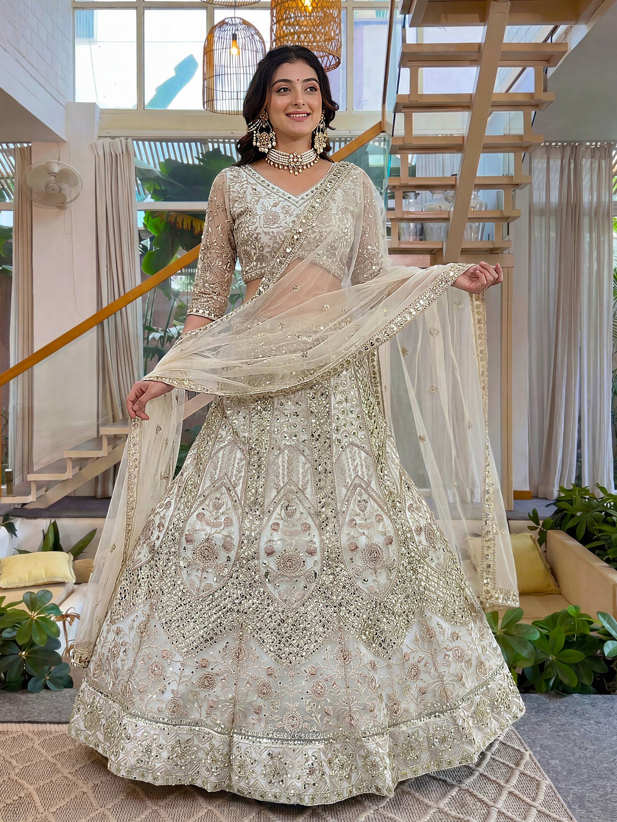 Butterfly Net Sequins and Codding Embroidery Work Lehenga