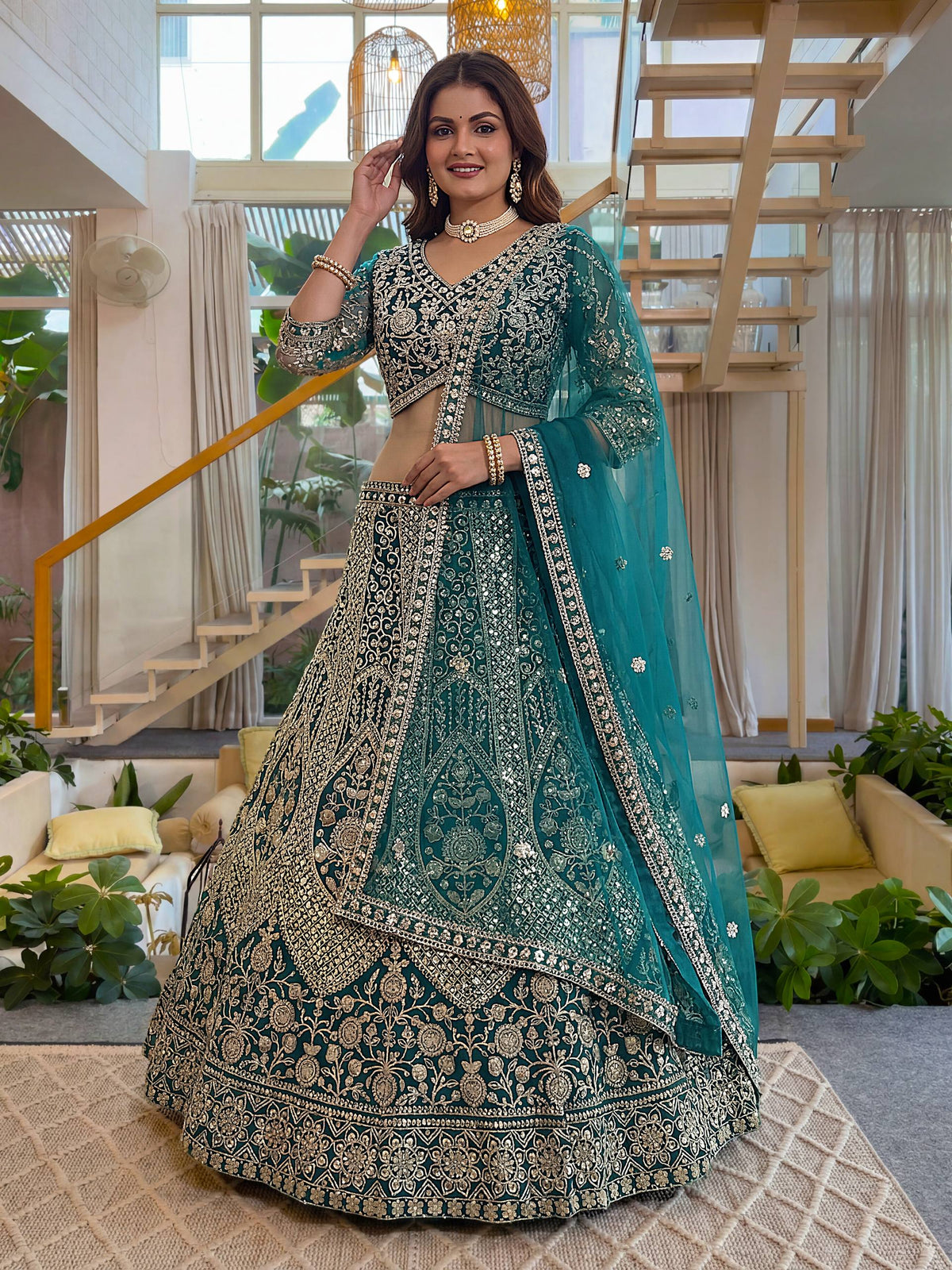 Butterfly Net Sequins and Codding Embroidery Work Lehenga