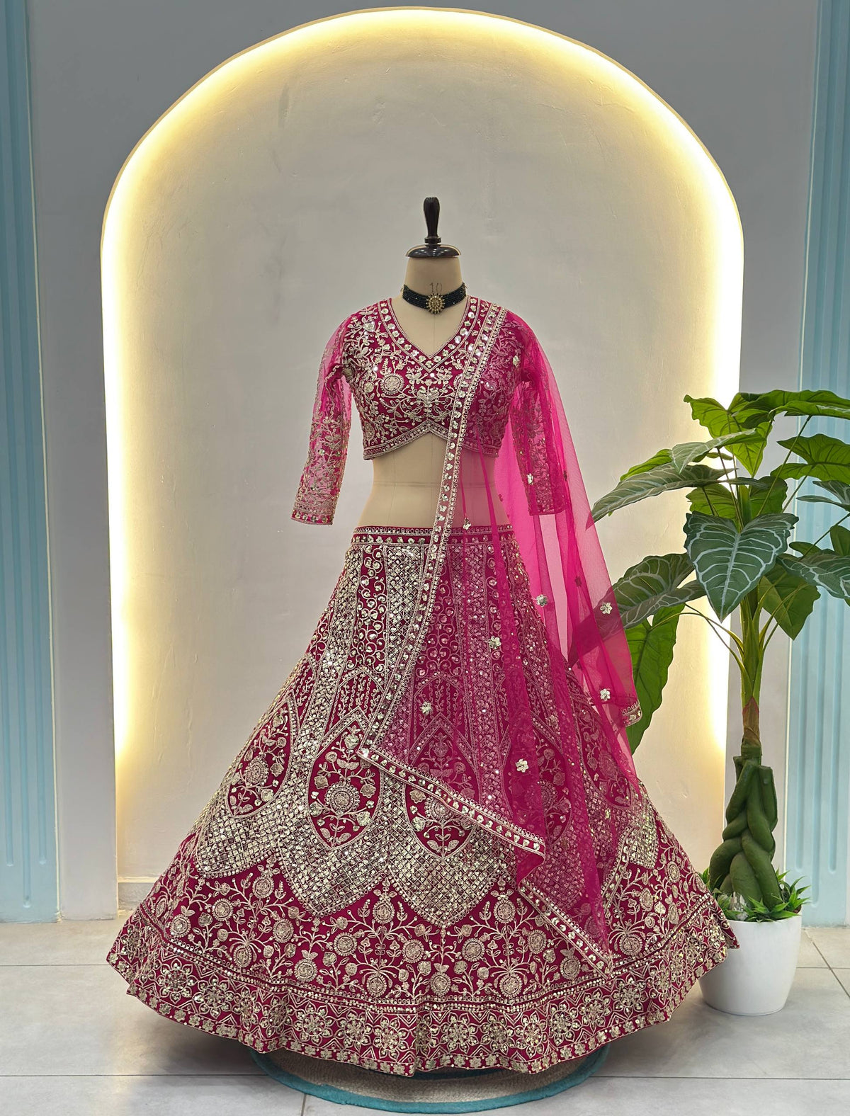 Butterfly Net Sequins and Codding Embroidery Work Lehenga