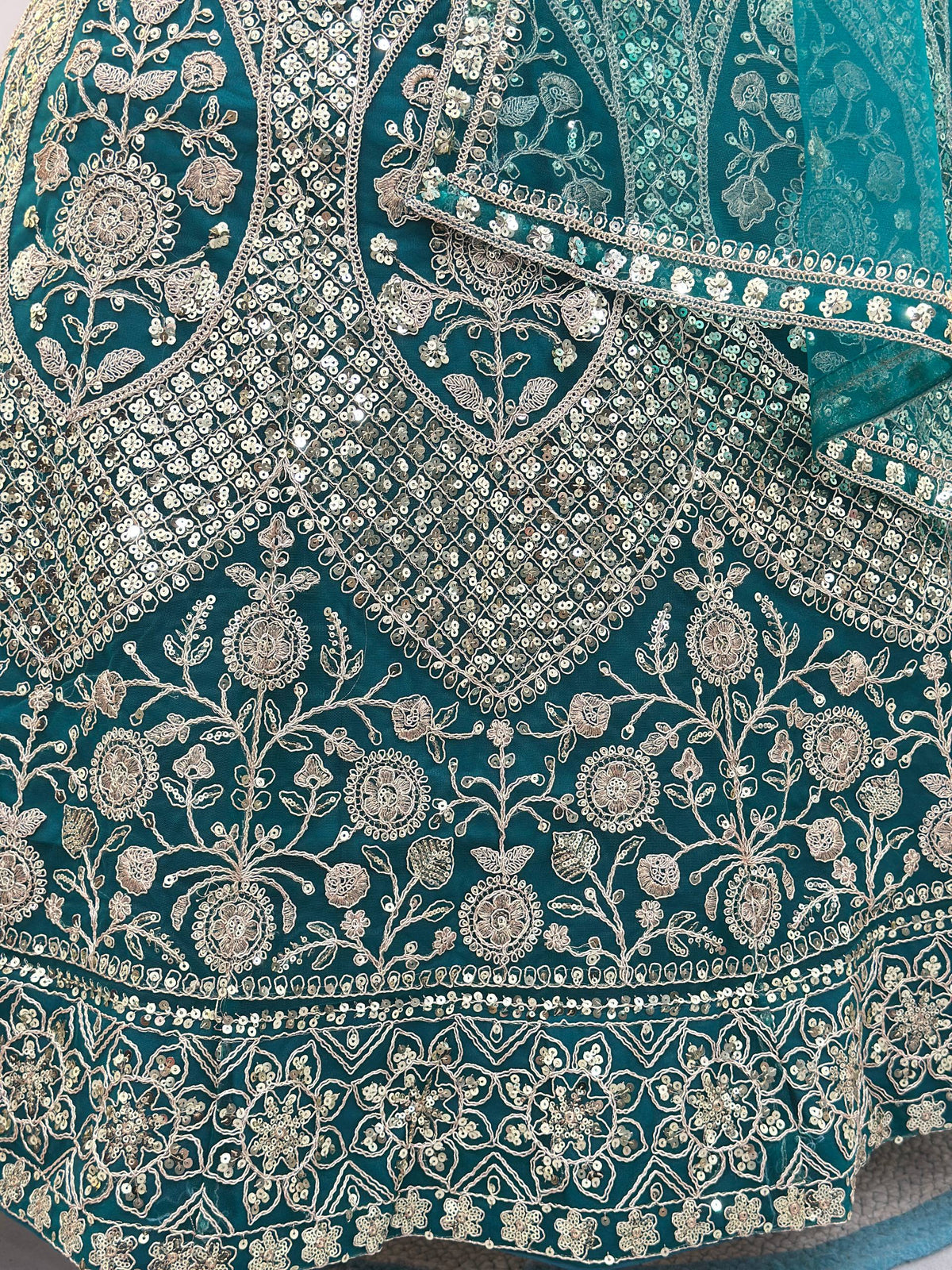 Butterfly Net Sequins and Codding Embroidery Work Lehenga