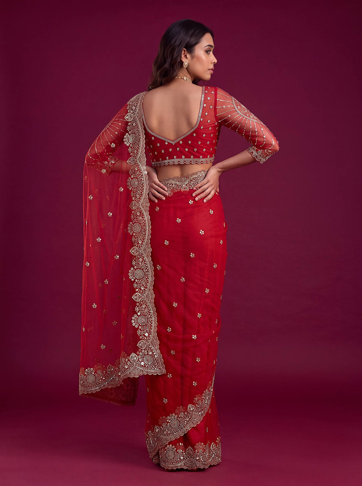 Net sequence Embroidery Work Saree