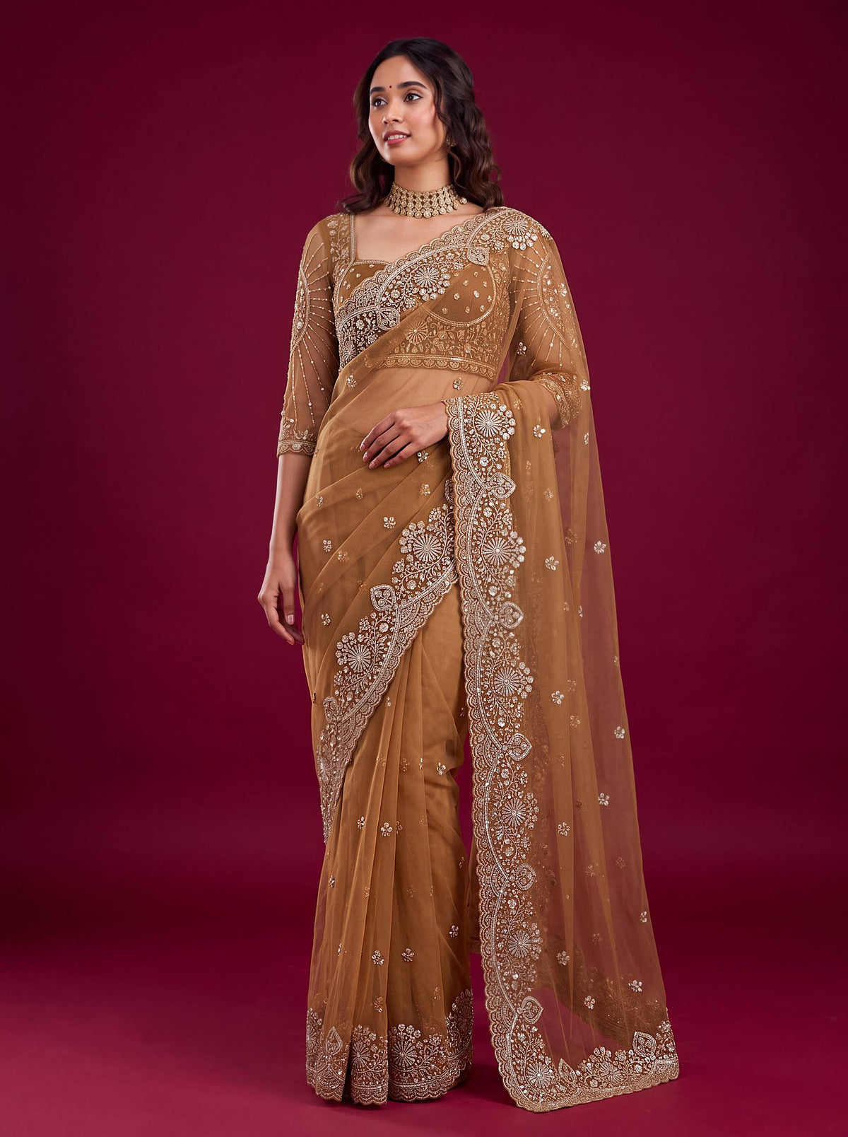 Net sequence Embroidery Work Saree