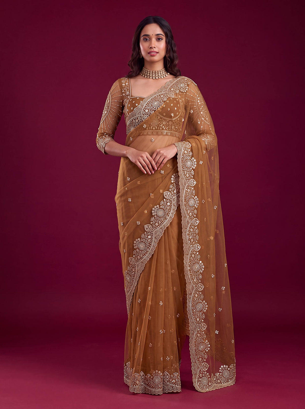 Net sequence Embroidery Work Saree
