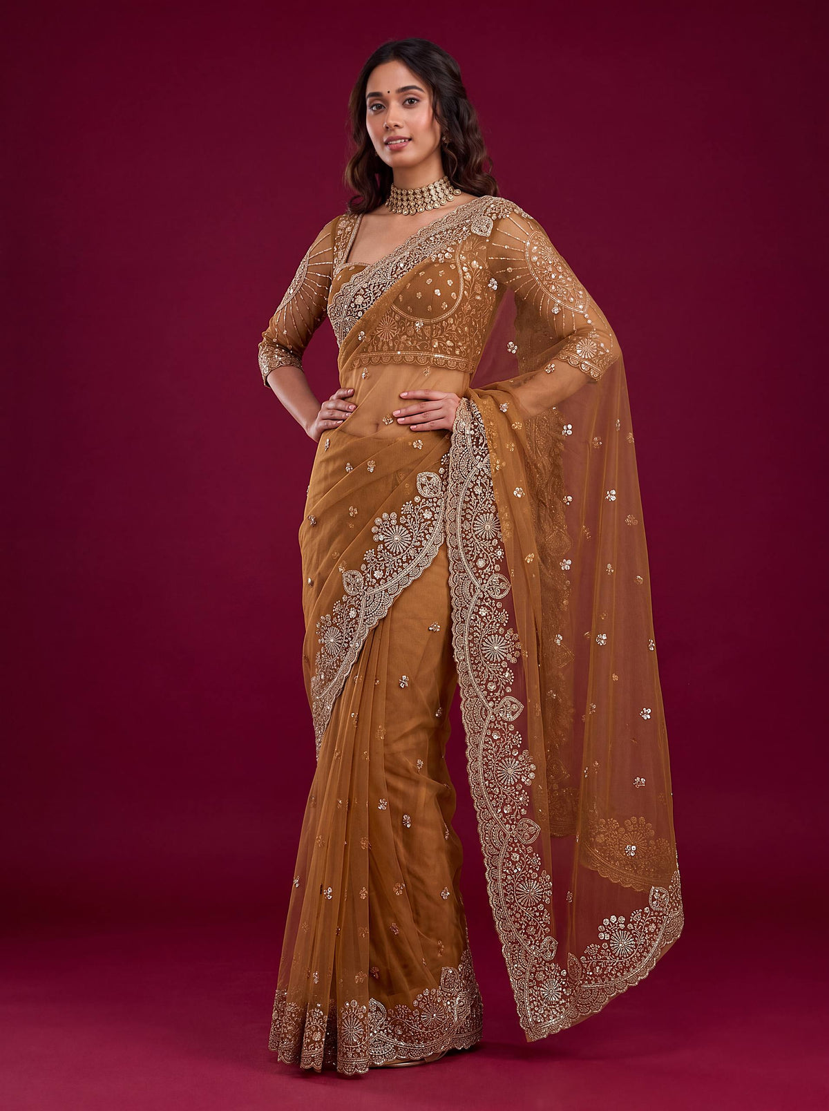 Net sequence Embroidery Work Saree