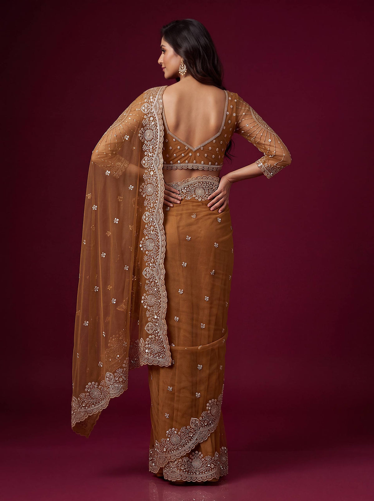 Net sequence Embroidery Work Saree