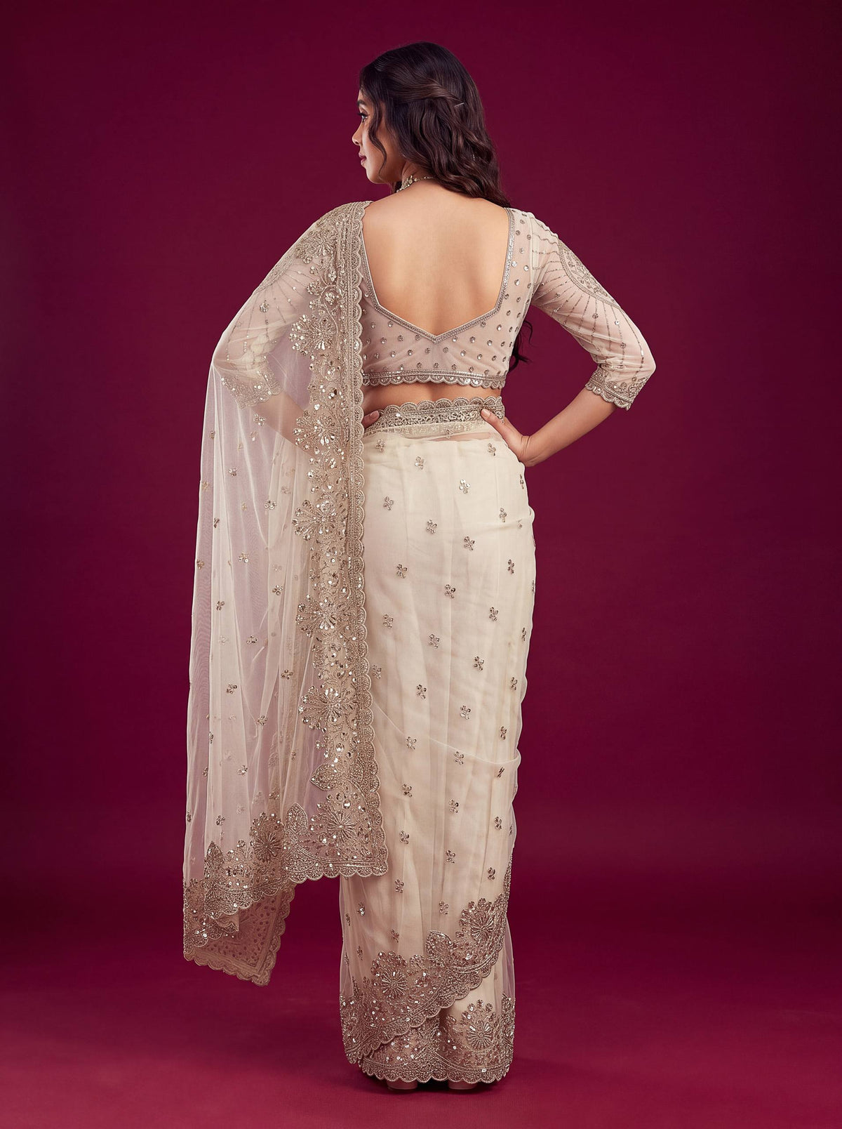 Net sequence Embroidery Work Saree