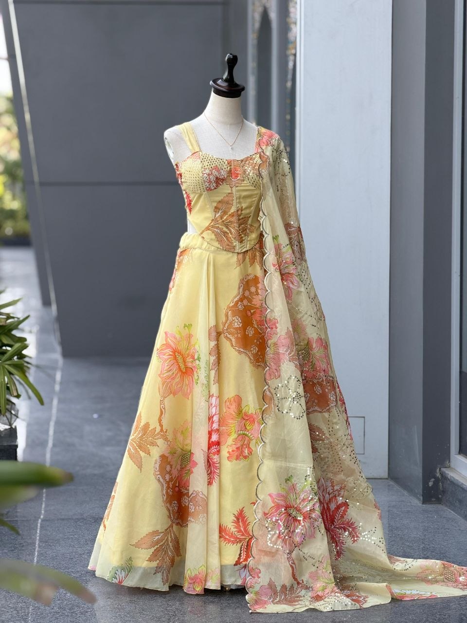 Pure Organza digital printed lehnga 8mtr flair lehnga