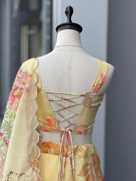 Pure Organza digital printed lehnga 8mtr flair lehnga