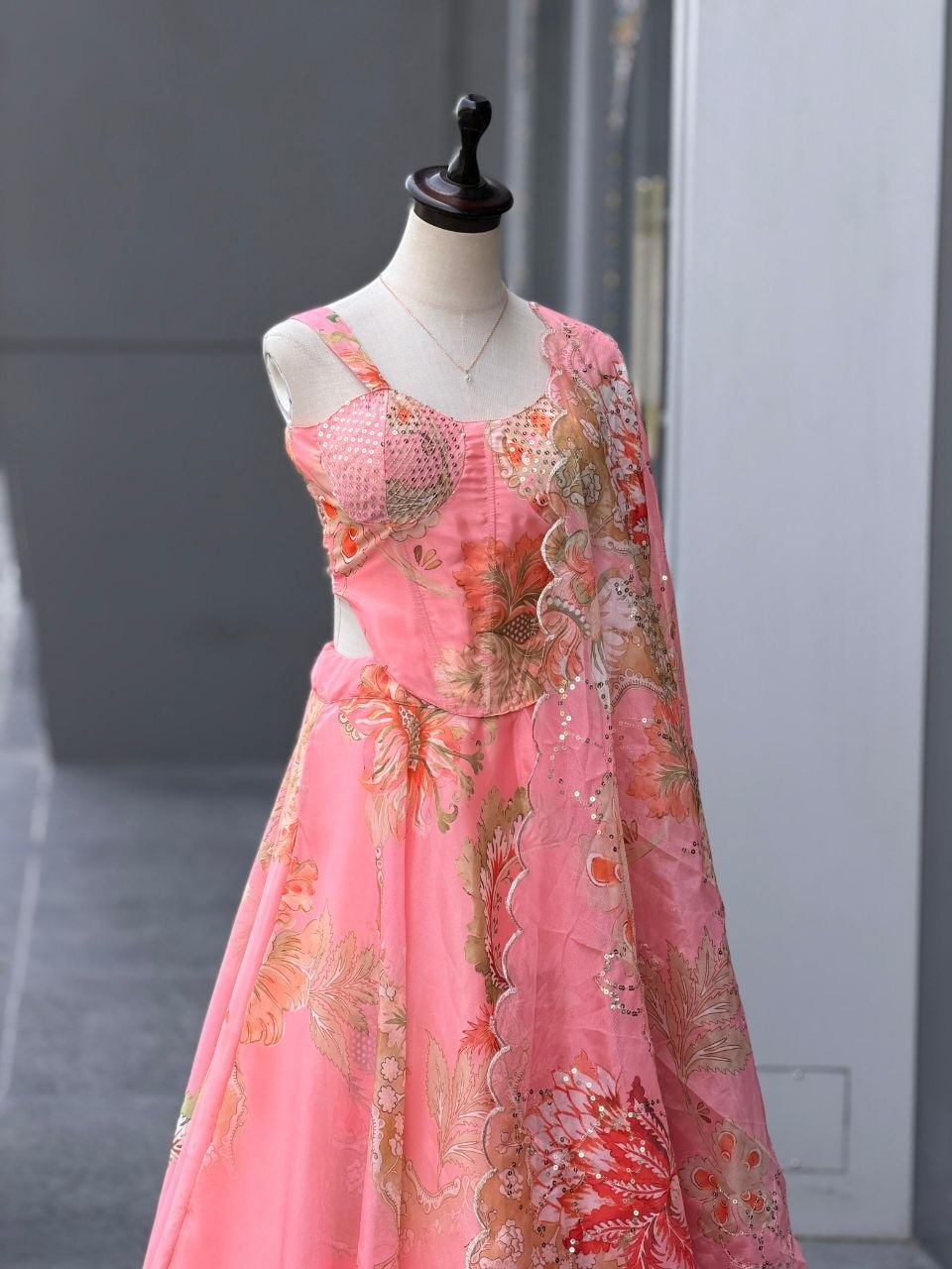 Pure Organza digital printed lehnga 8mtr flair lehnga