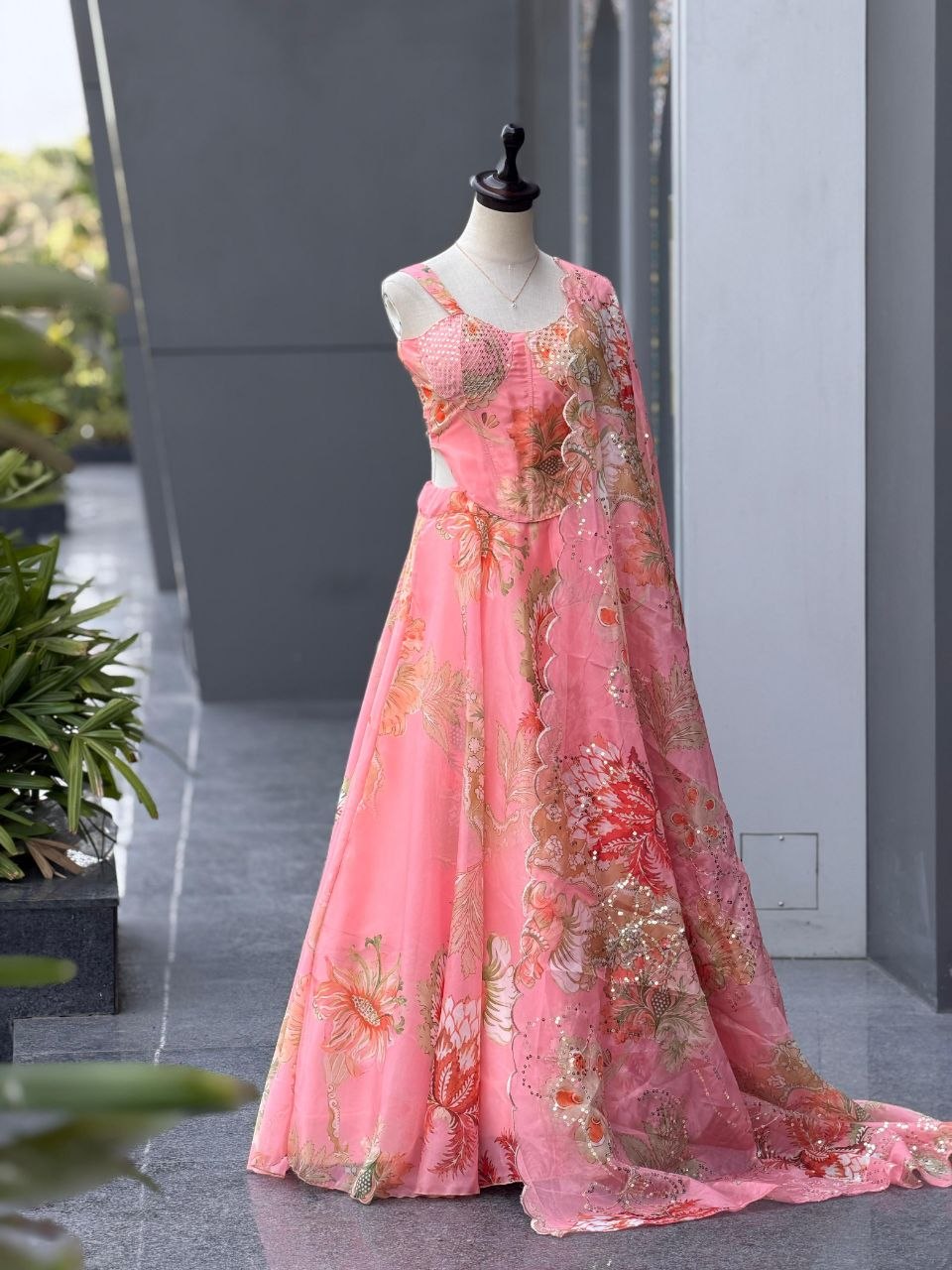 Pure Organza digital printed lehnga 8mtr flair lehnga