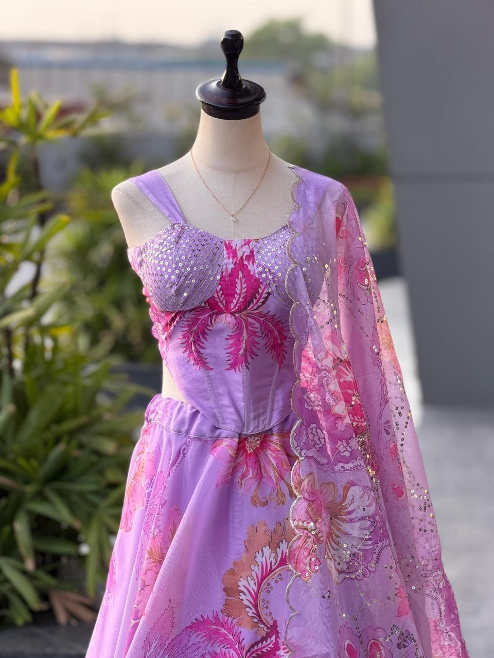 Pure Organza digital printed lehnga 8mtr flair lehnga