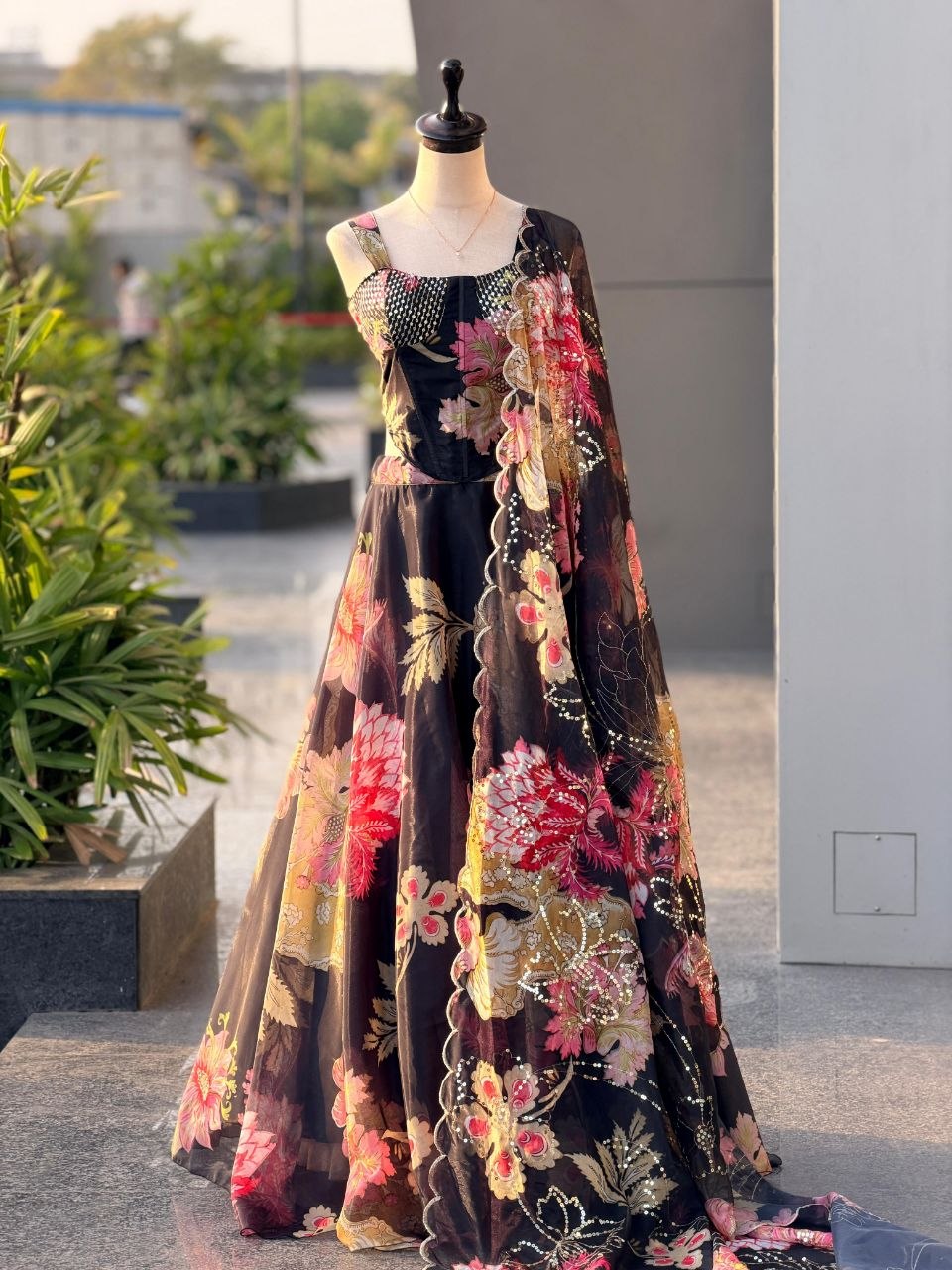 Pure Organza digital printed lehnga 8mtr flair lehnga