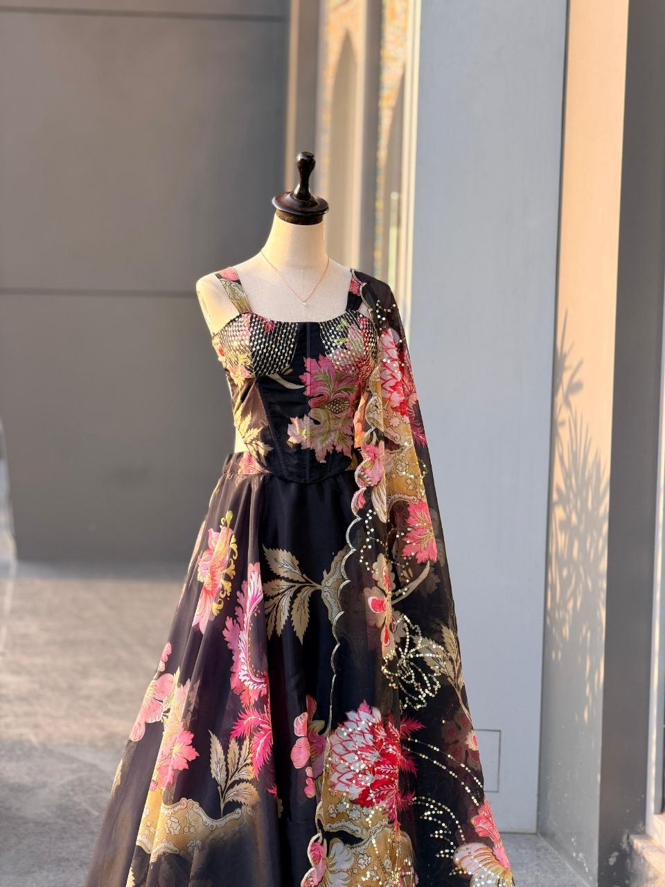 Pure Organza digital printed lehnga 8mtr flair lehnga