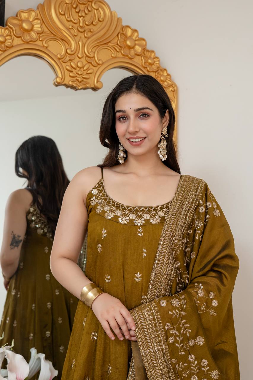 Vichitra Silk with Embroidery Zari Codding Sequins work And Dori Latkan