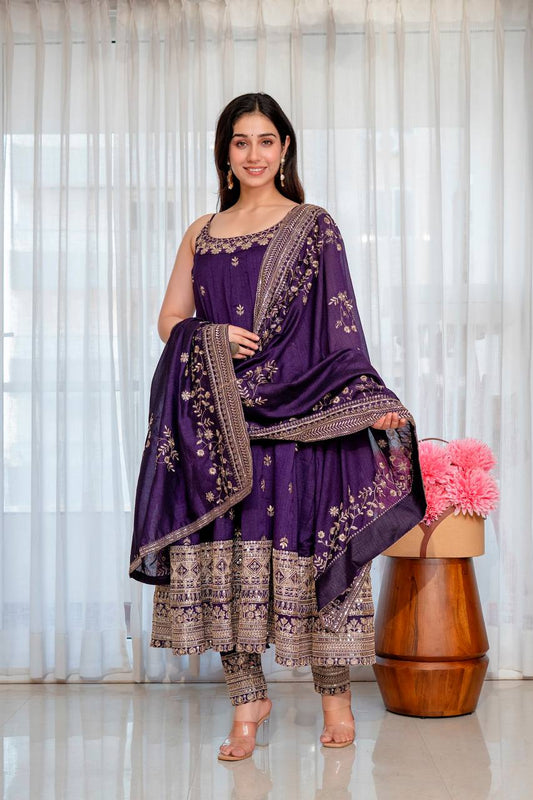 Vichitra Silk with Embroidery Zari Codding Sequins work And Dori Latkan