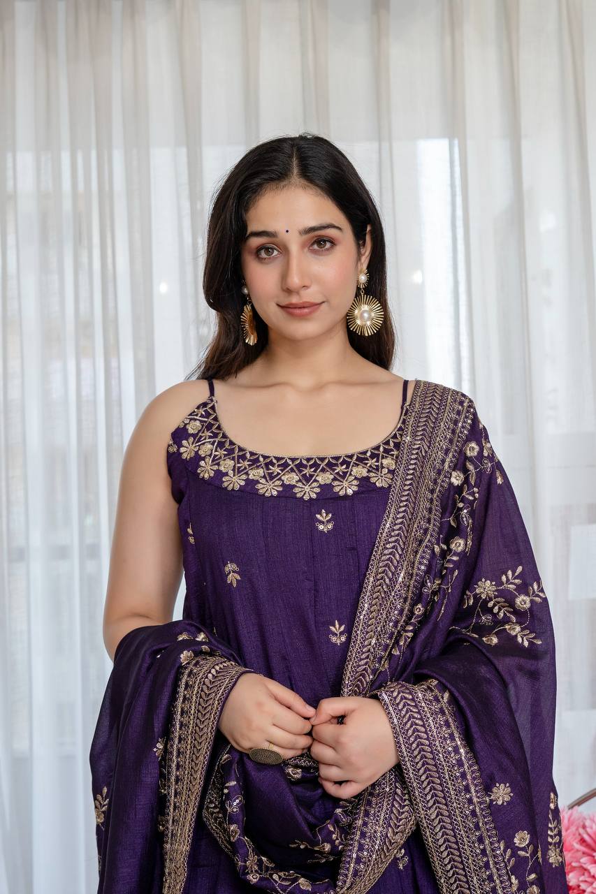 Vichitra Silk with Embroidery Zari Codding Sequins work And Dori Latkan