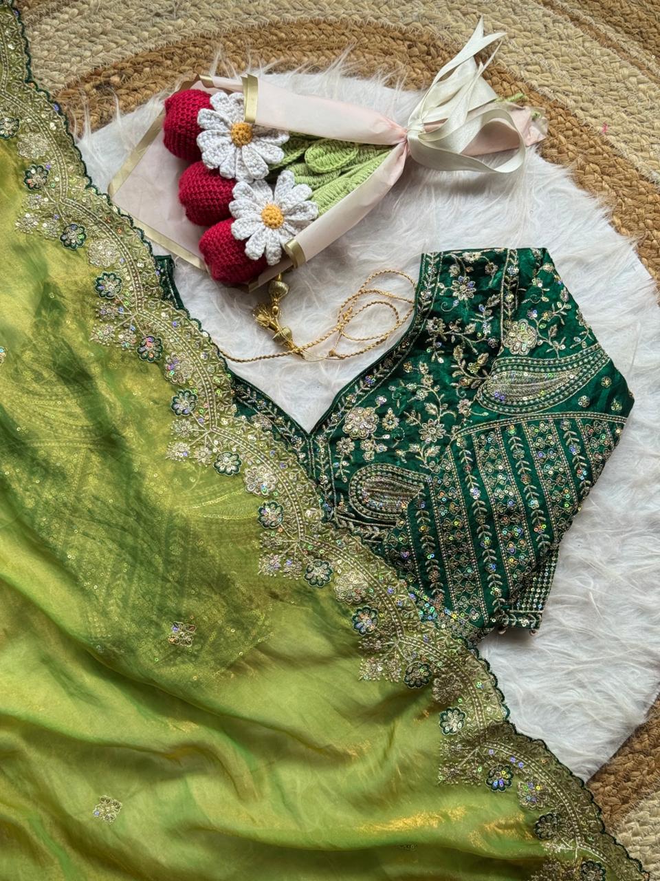 Soft Space Silk Saree With Heavy Embroidery Of Sequins Multi Thread