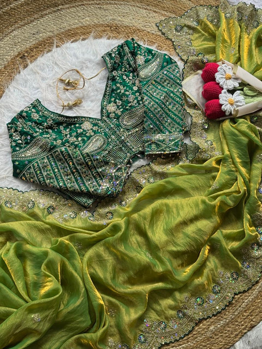 Soft Space Silk Saree With Heavy Embroidery Of Sequins Multi Thread