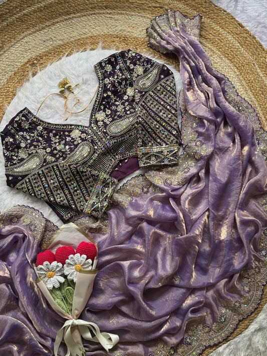 Soft Space Silk Saree With Heavy Embroidery Of Sequins Multi Thread