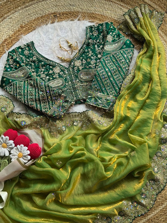 Soft Space Silk Saree With Heavy Embroidery Of Sequins Multi Thread