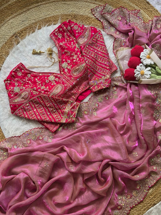 Soft Space Silk Saree With Heavy Embroidery Of Sequins Multi Thread
