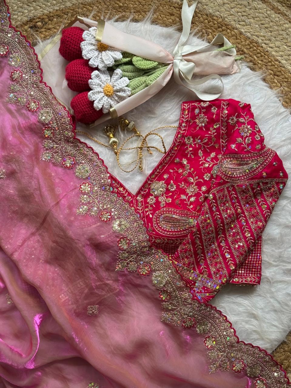 Soft Space Silk Saree With Heavy Embroidery Of Sequins Multi Thread