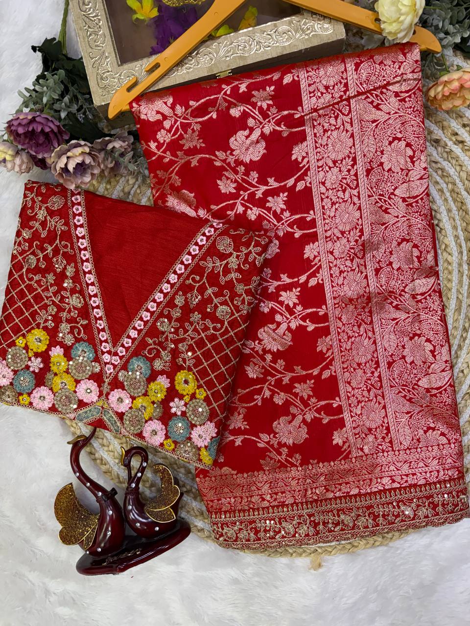 Durga Puja & Karva Chauth special red Saree