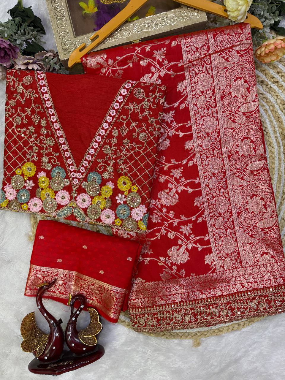 Durga Puja & Karva Chauth special red Saree