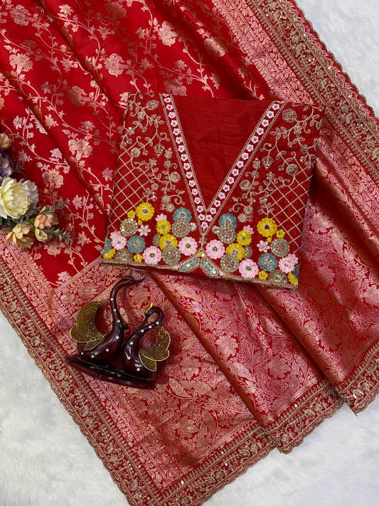 Durga Puja & Karva Chauth special red Saree