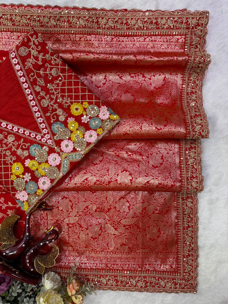 Durga Puja & Karva Chauth special red Saree