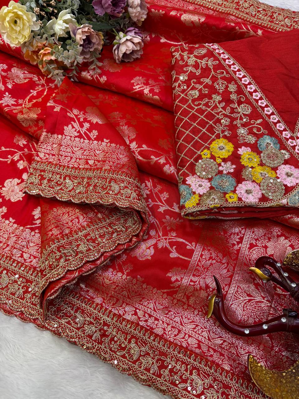 Durga Puja & Karva Chauth special red Saree