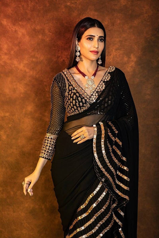 NEW BOLLYWOOD KARISHMA TANNA SUPERHIT DESIGN LAUNCHING SEQUINS CRUSH PLEATED SAREE