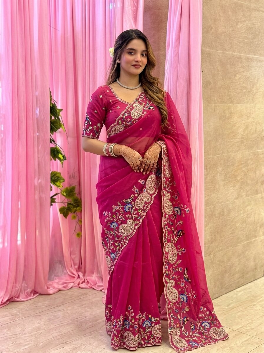 Designer Wedding Party Wear Soft Taby Silk Saree