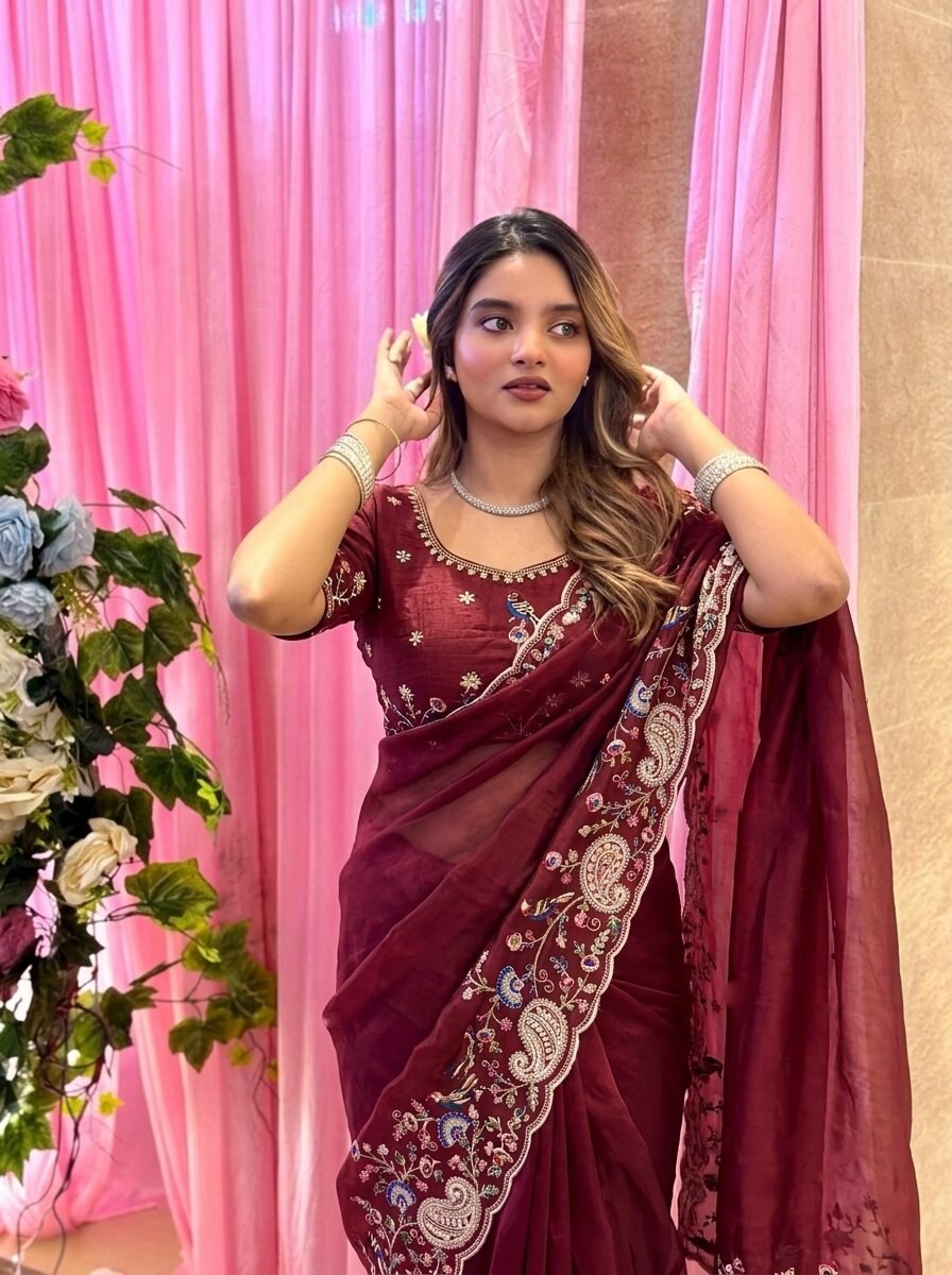 Designer Wedding Party Wear Soft Taby Silk Saree