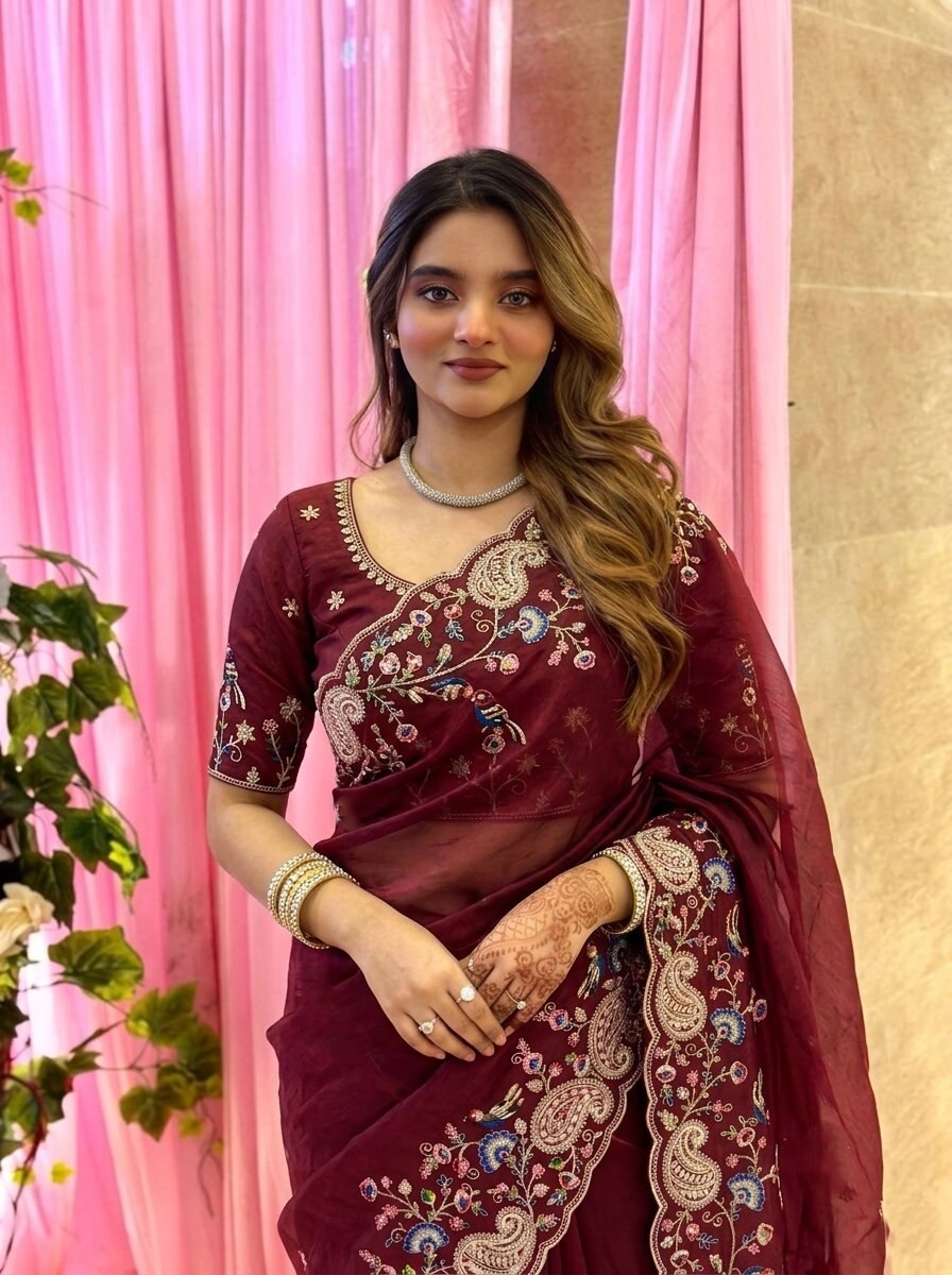 Designer Wedding Party Wear Soft Taby Silk Saree