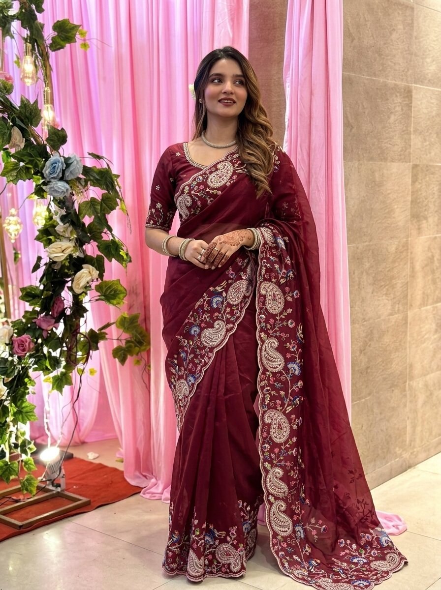 Designer Wedding Party Wear Soft Taby Silk Saree